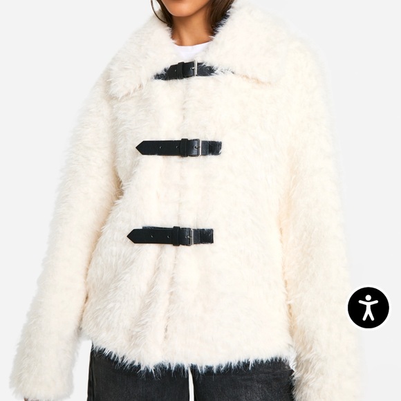 Boohoo Jackets & Blazers - Boohoo Cream Teddy Jacket with Black Accents